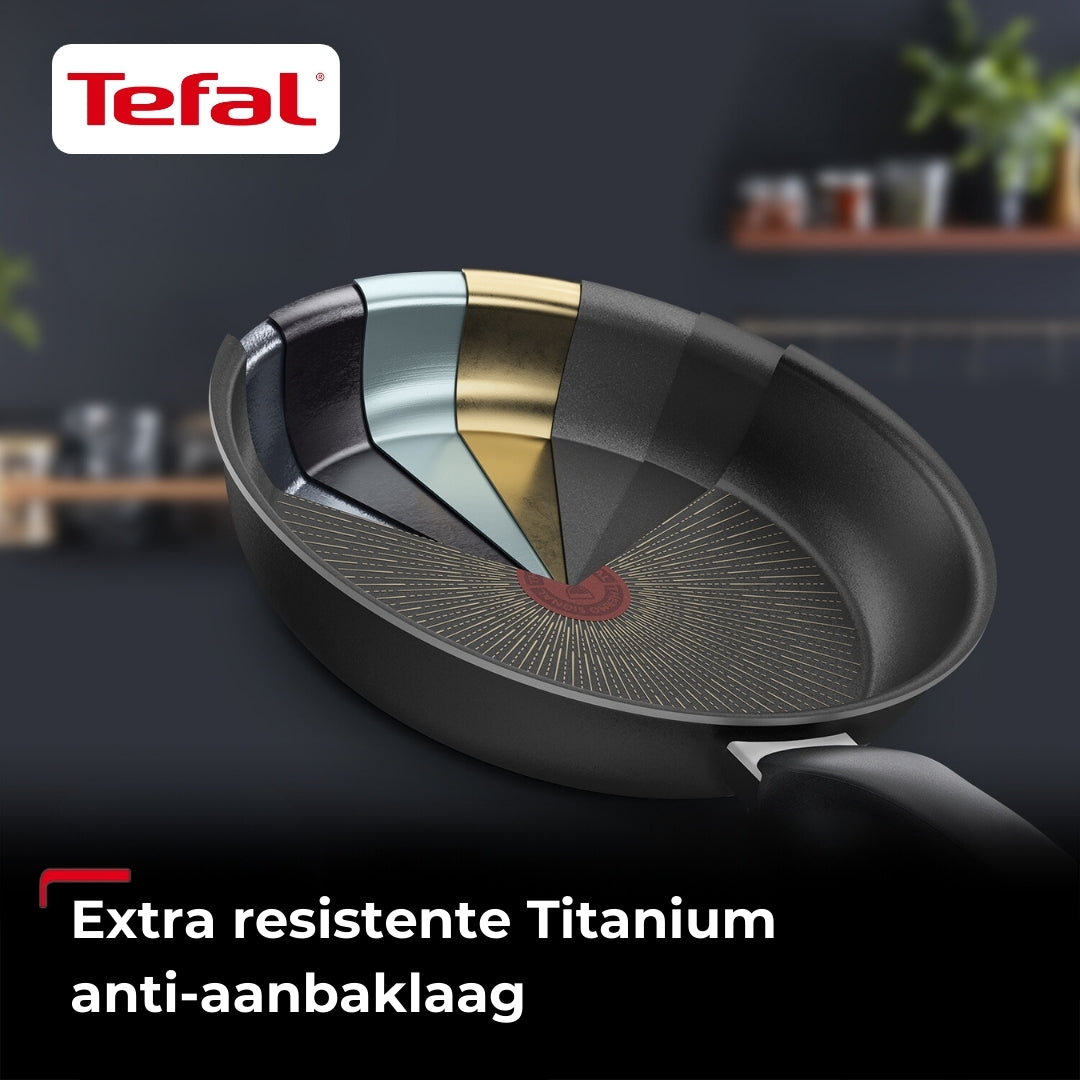 Tefal Hard Titanium Pro Pannenset - Koekenpannen Ø20/24/28cm + Wokpan Ø28cm - Zwart