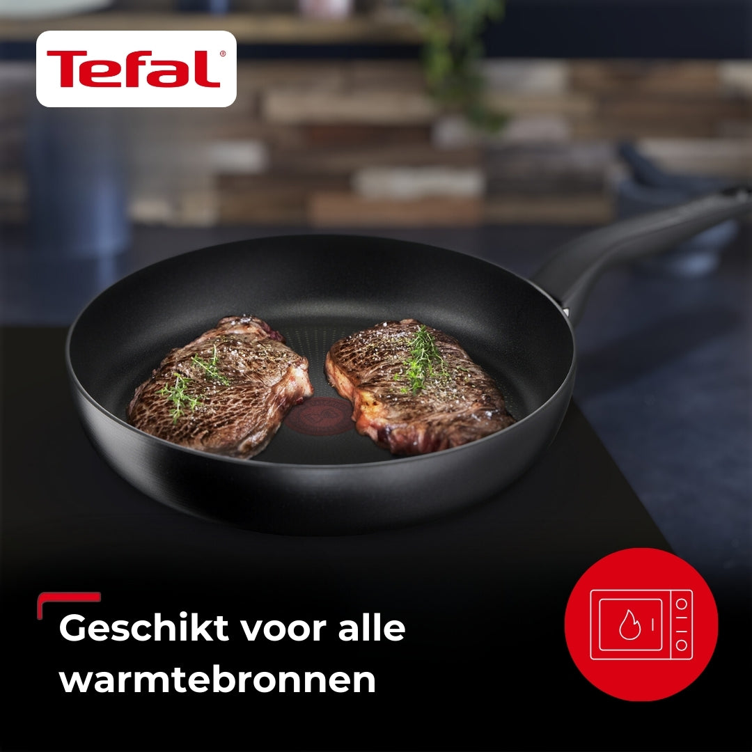 Tefal Hard Titanium Pro Pannenset - Koekenpannen - Ø24/28cm - Inductie - Zwart