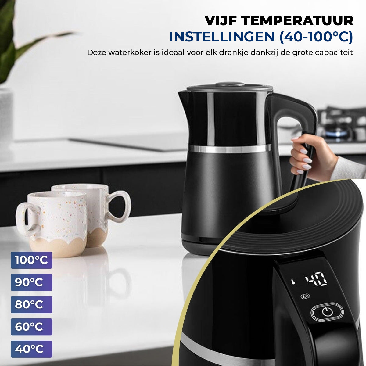 Heinner Waterkoker met Temperatuurregeling - LCD-display - Dubbelwandig - Zwart