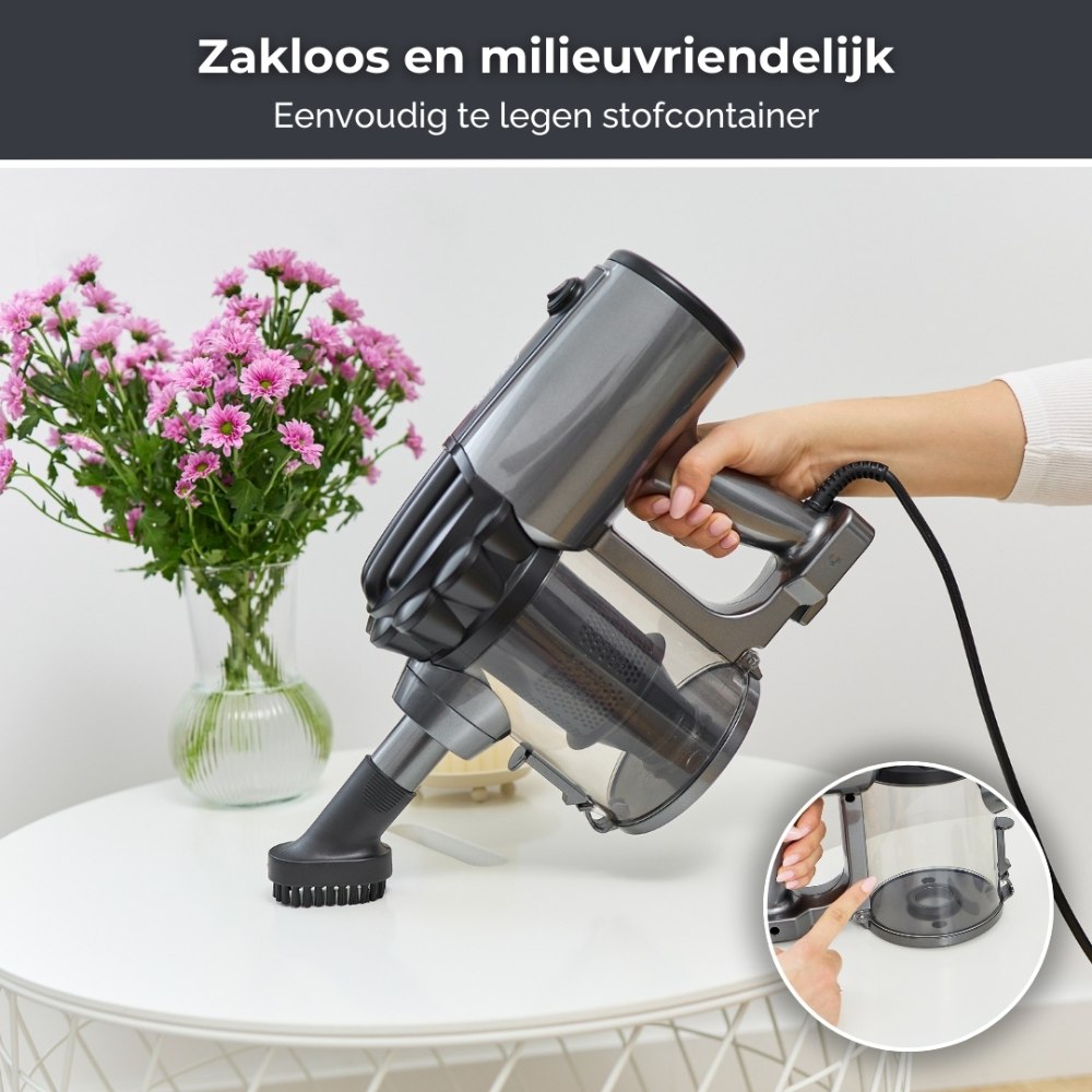 MPM Zakloze Steelstofzuiger met ingebouwde Kruimeldief - 600W - HEPA Filter - Zwart