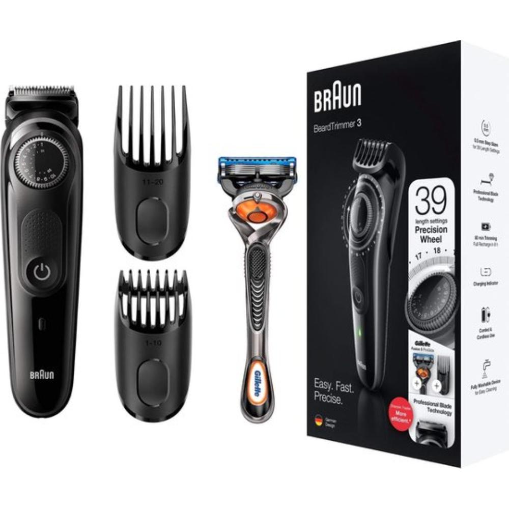 Braun BT3242 - Baardtrimmer - 2 Opzetstukken - 1 Reinigingsborsteltje - 1 Gilette Scheermes - 39 Precisie Standen - Zwart