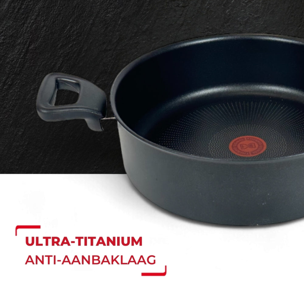 Tefal Hard Titanium Pro Hapjespan met Deksel - Ø28cm - Inductie - Aluminium - Zwart