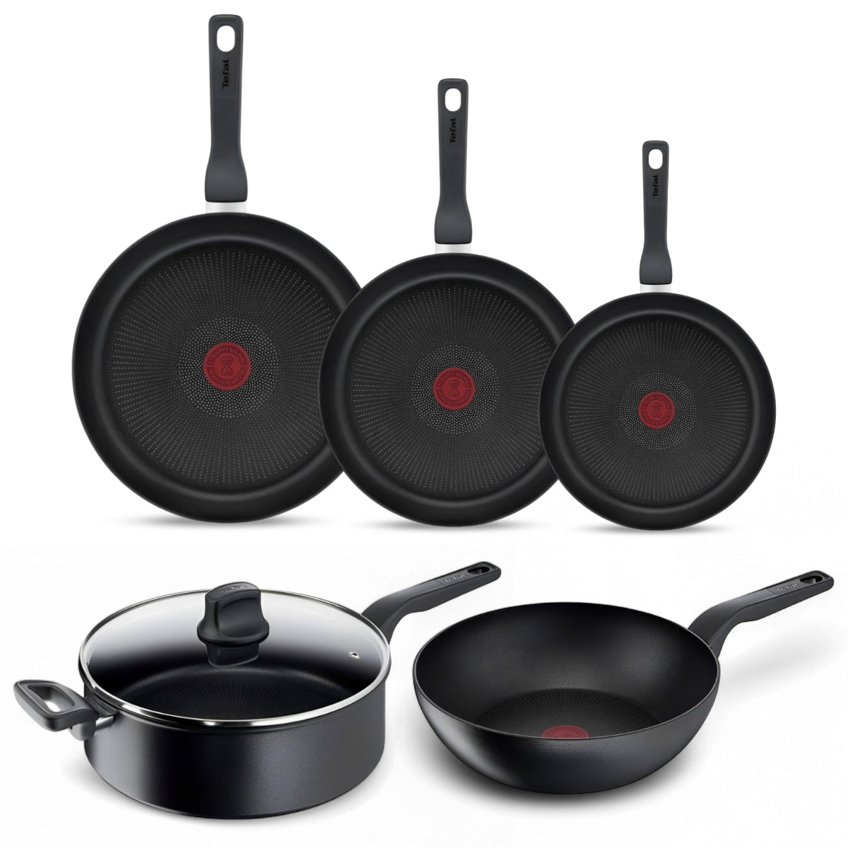 Tefal Hard Titanium Pro 5-delige Pannenset - Koekenpannen met Wokpan en Hapjespan