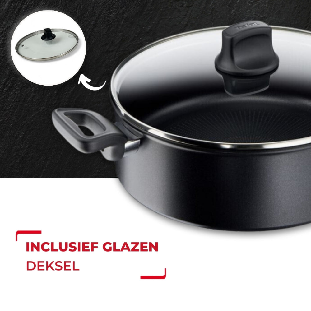 Tefal Hard Titanium Pro Hapjespan met Deksel - Ø28cm - Inductie - Aluminium - Zwart