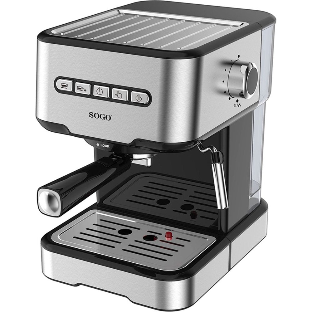 SOGO Pistonmachine met Stoompijpje - Espressomachine - 1.5L- 20 bar - RVS - 850W