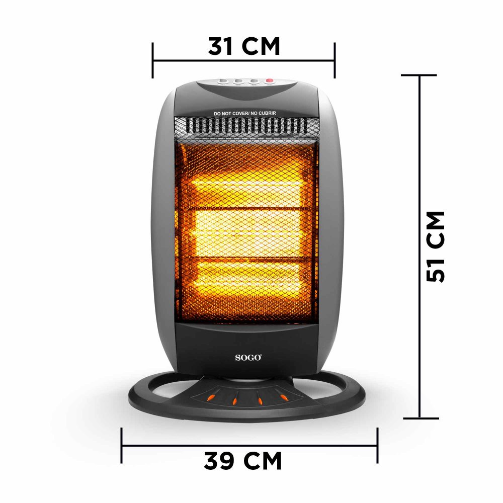 SOGO Elektrische Kachel – Halogeen Kachel - 1200W - Zwenkfunctie - 3 Warmtestanden