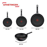 Tefal Hard Titanium Pro Pannenset - Koekenpannen Ø20/24/28cm + Wokpan Ø28cm - Zwart