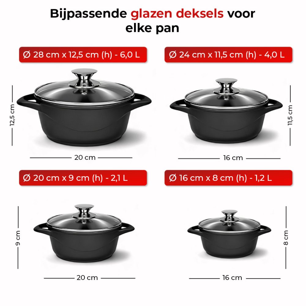 Smile 10-delige Pannenset - Kookpannen - Inductie - Gietaluminium