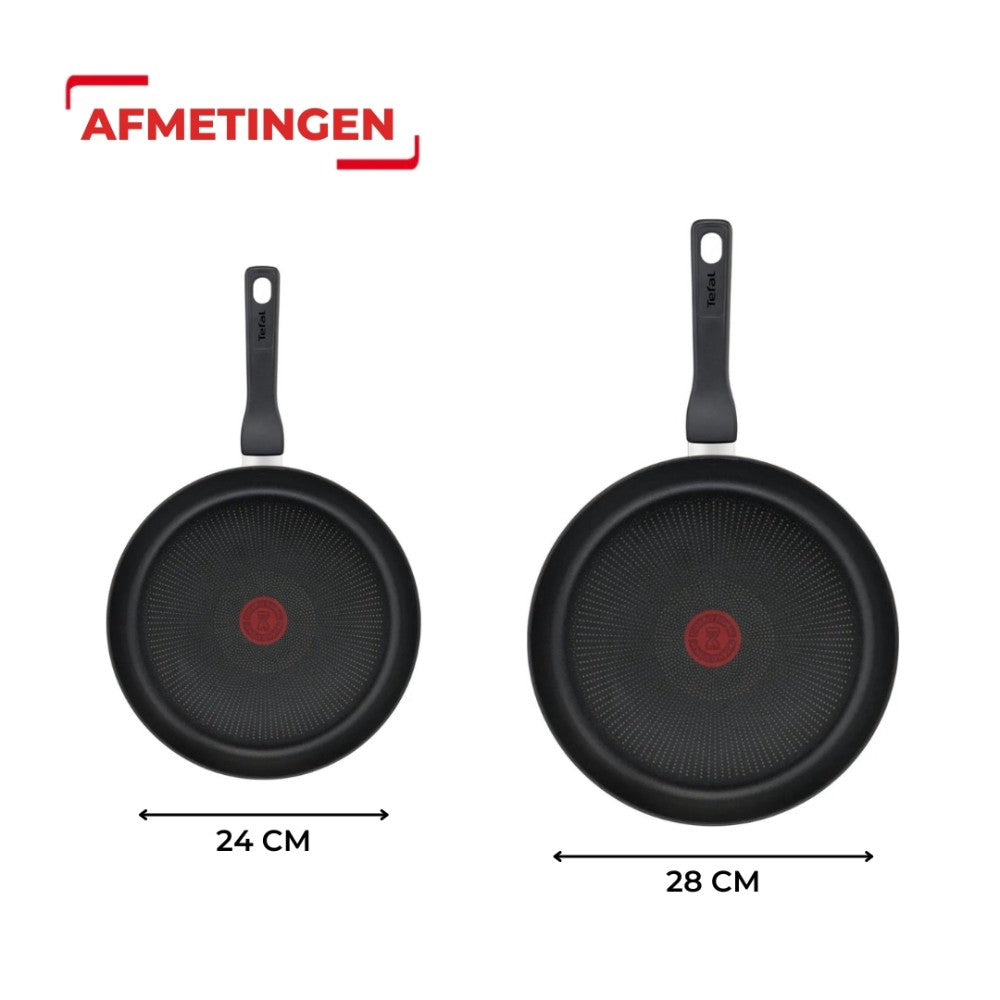 Tefal Hard Titanium Pro Pannenset - Koekenpannen - Ø24/28cm - Inductie - Zwart