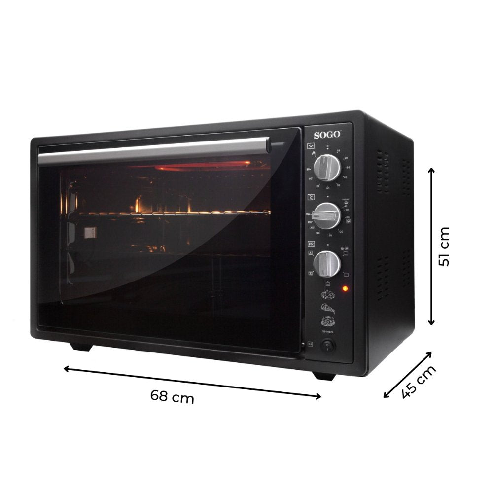 SOGO Vrijstaande Oven XXL - 70 Liter - 1840W - met Bakplaat, Grill en Spit