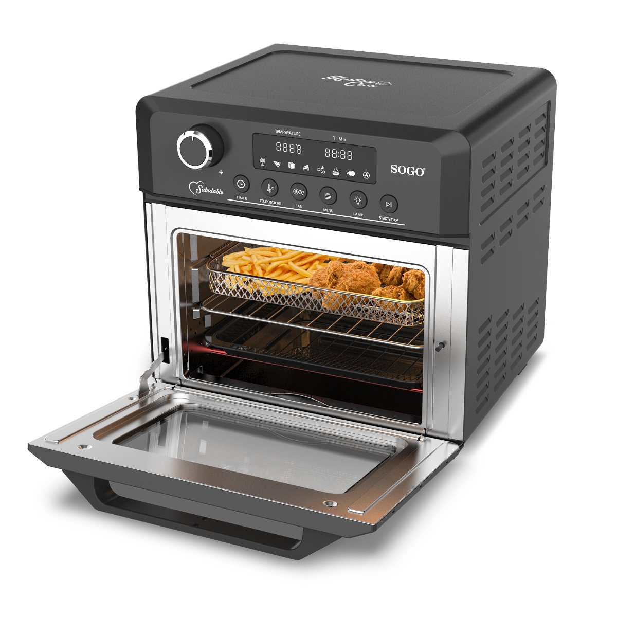 SOGO Airfryer en Oven met Accessoires - 18 liter - 8 kookprogramma's - Timer - 1500W