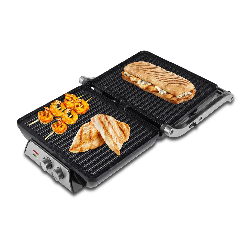 SOGO Tosti Apparaat met Temperatuurregeling - Contactgrill - 180°C Uitklapbaar - RVS