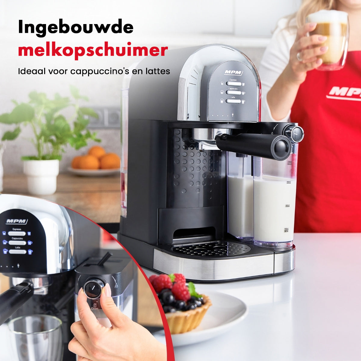 MPM Koffiemachine met Melkopschuimer - 6 soorten Koffie - 15 Bar - 1470W