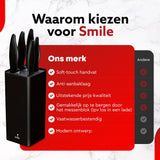 Smile Messenset RVS - 6-delig in Modern Messenblok - Keukenmessen - Zwart