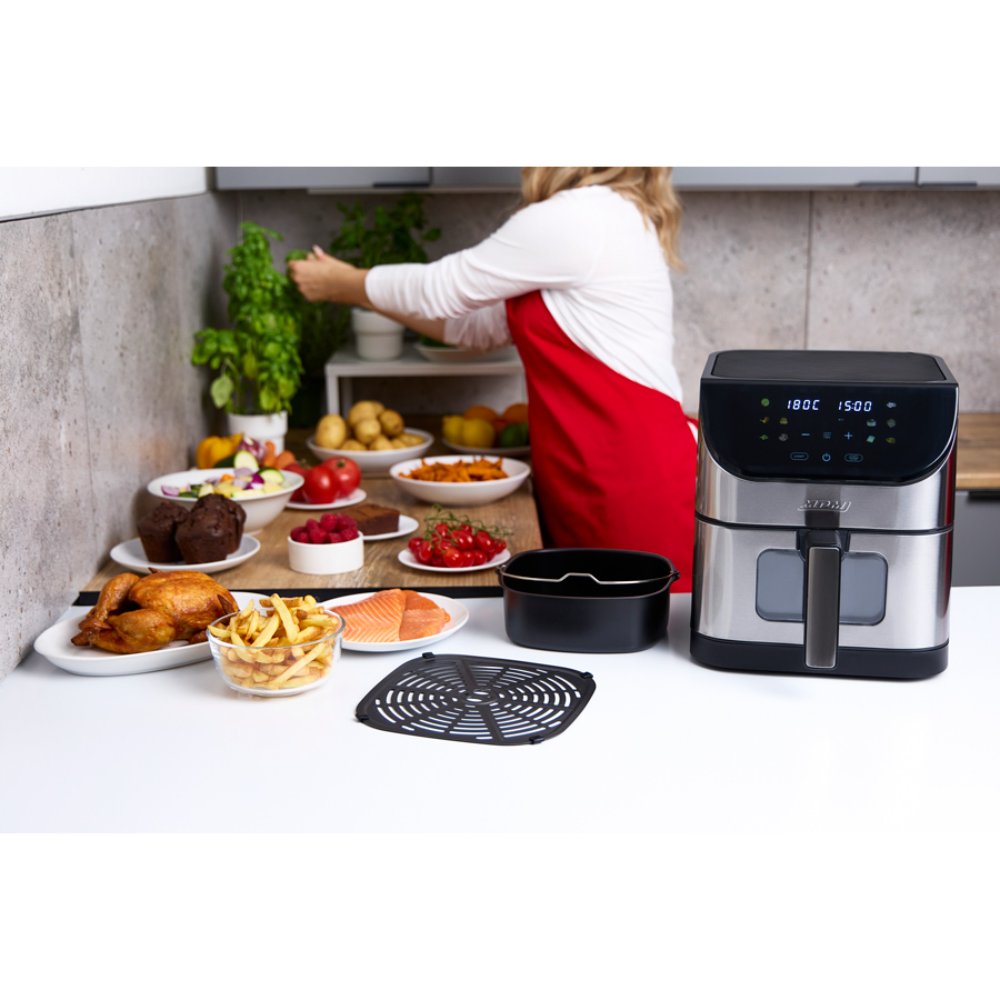 MPM Airfryer met App - 6 liter - Heteluchtfriteuse met Venster en Verlichting - Zwart/Zilver