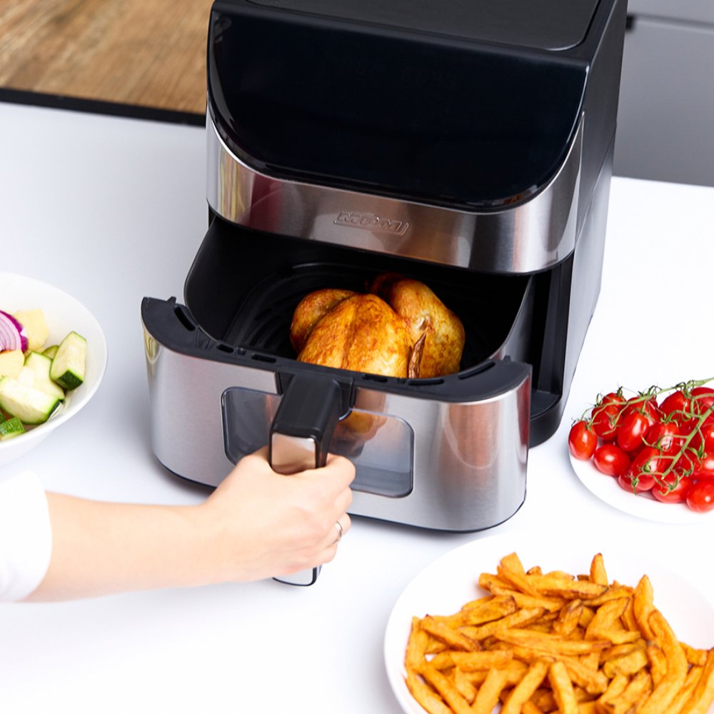 MPM Airfryer met App - 6 liter - Heteluchtfriteuse met Venster en Verlichting - Zwart/Zilver