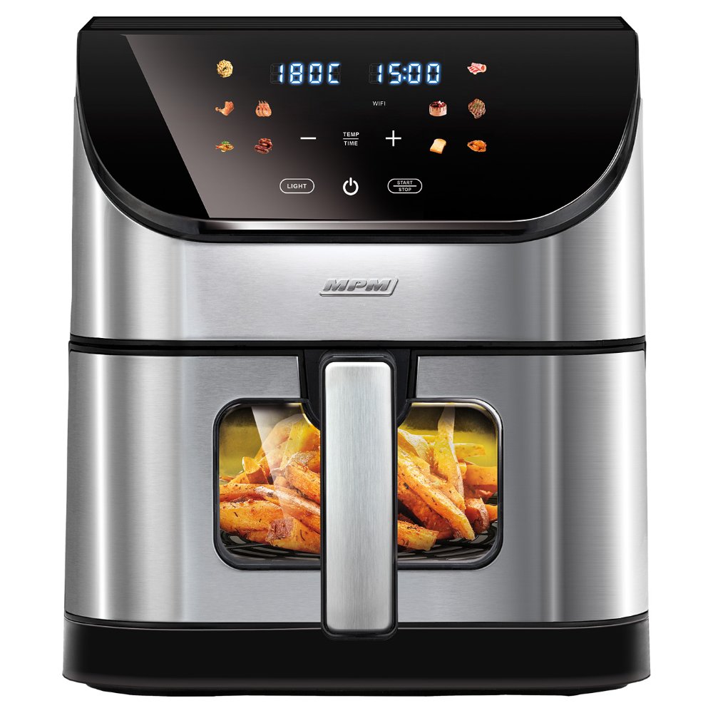 MPM Airfryer met App - 6 liter - Heteluchtfriteuse met Venster en Verlichting - Zwart/Zilver