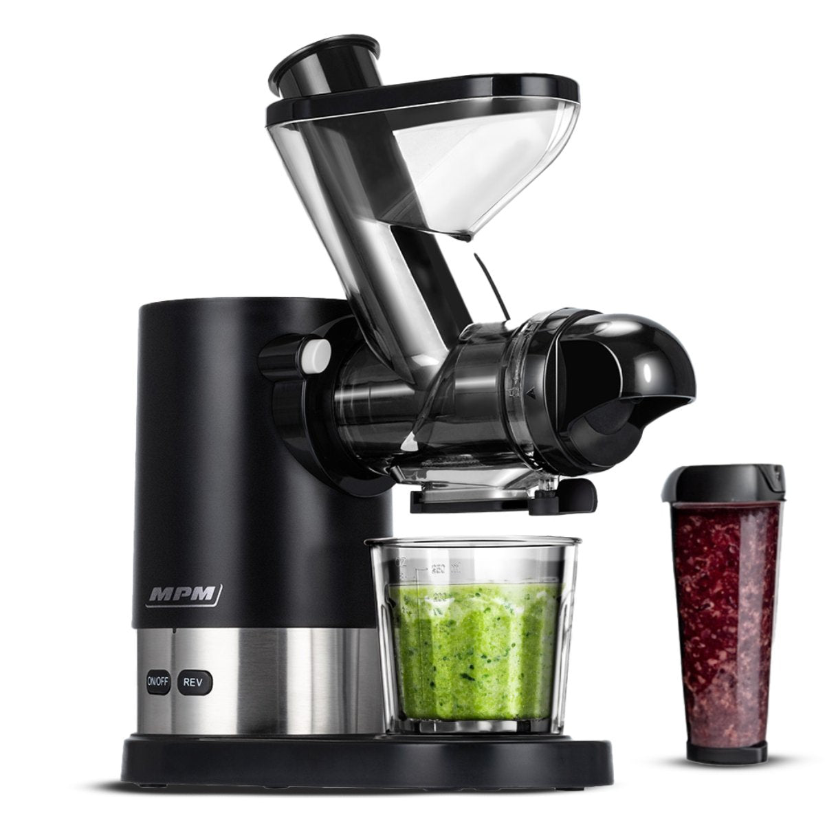 MPM Slowjuicer met Pulpreservoir - Groenten en Fruitpers - BPA-vrij - 450W - Zwart