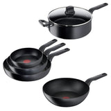 Tefal Hard Titanium Pro Pannenset - Koekenpannen Ø20/24/28cm + Wokpan Ø28cm + Hapjespan Ø28cm