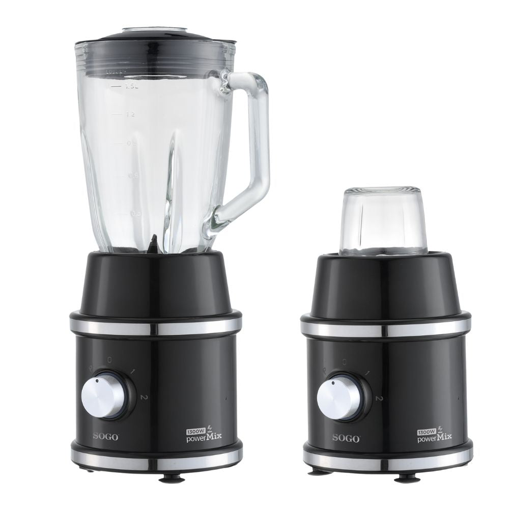 SOGO Blender en Hakmolen - Smoothie Maker - RVS messen - 1.5 Liter - 1300W - Zwart