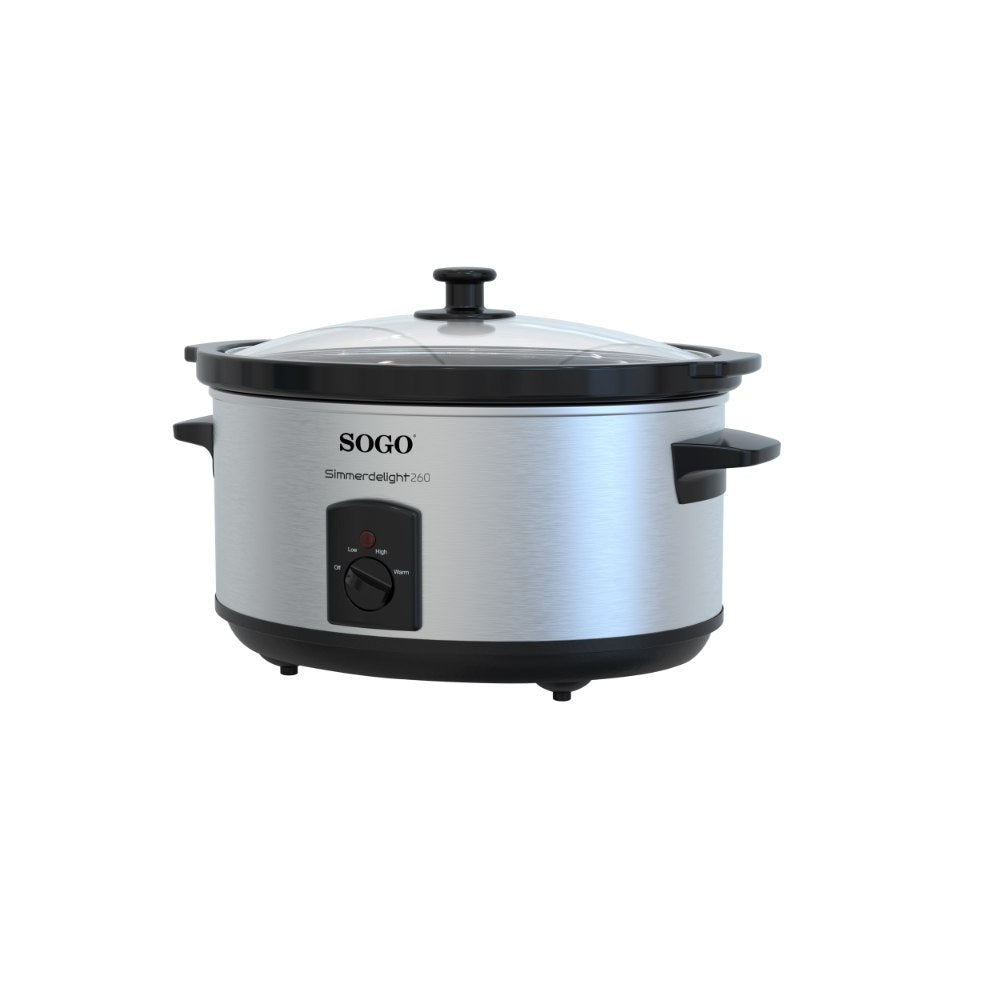 SOGO Slowcooker Geschikt voor 8 Personen - 5.5 Liter - 3 Kookfuncties - 260W - RVS