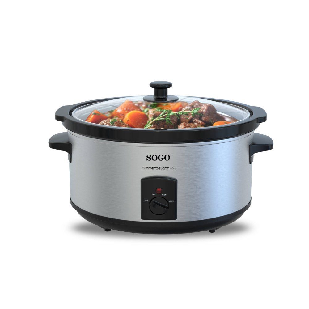 SOGO Slowcooker Geschikt voor 8 Personen - 5.5 Liter - 3 Kookfuncties - 260W - RVS