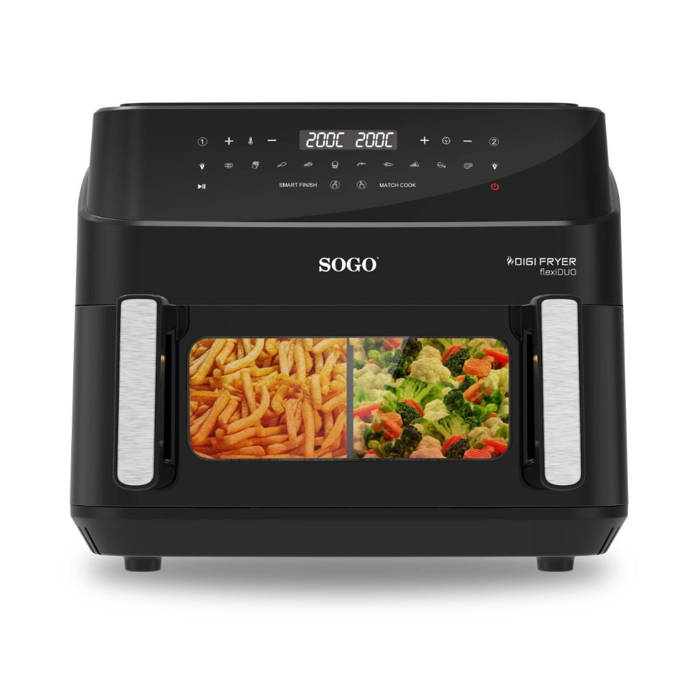 SOGO Dubbele Airfryer XXL - 10.5 Liter - Dual Zone Technologie - LED-display - 2600W - Zwart