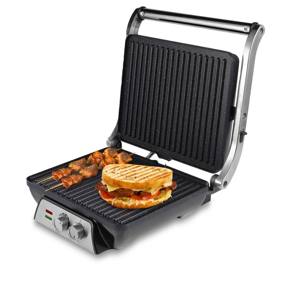 SOGO Tosti Apparaat met Temperatuurregeling - Contactgrill - 180°C Uitklapbaar - RVS