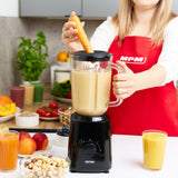 MPM Blender met Glazen Kan 1,5 Liter en RVS Messen - Puls-functie - 750W - Zwart