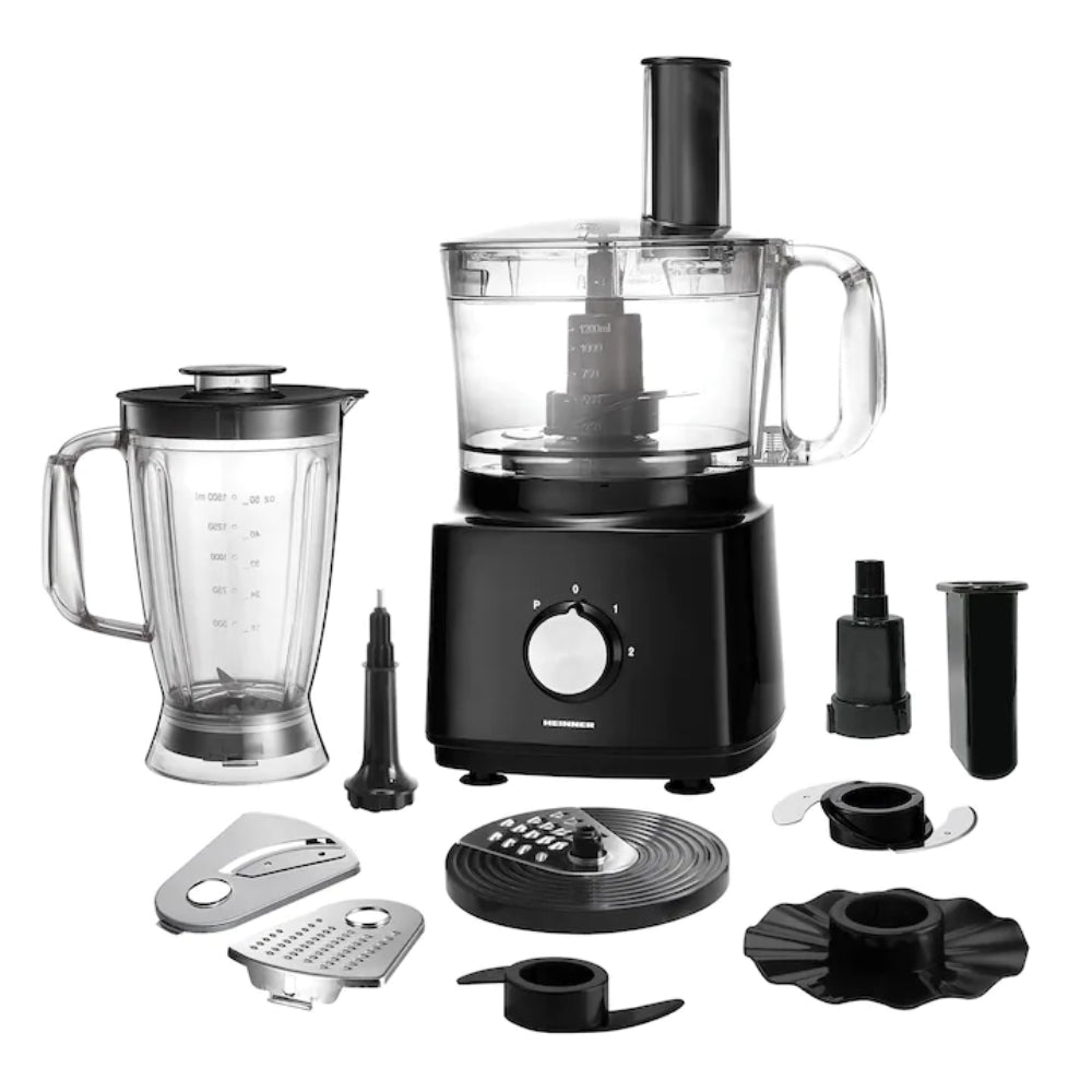 Heinner Foodprocessor met 1.2 liter Mengkom en 1.8 liter Blender - 750W - Keukenmachine Zwart