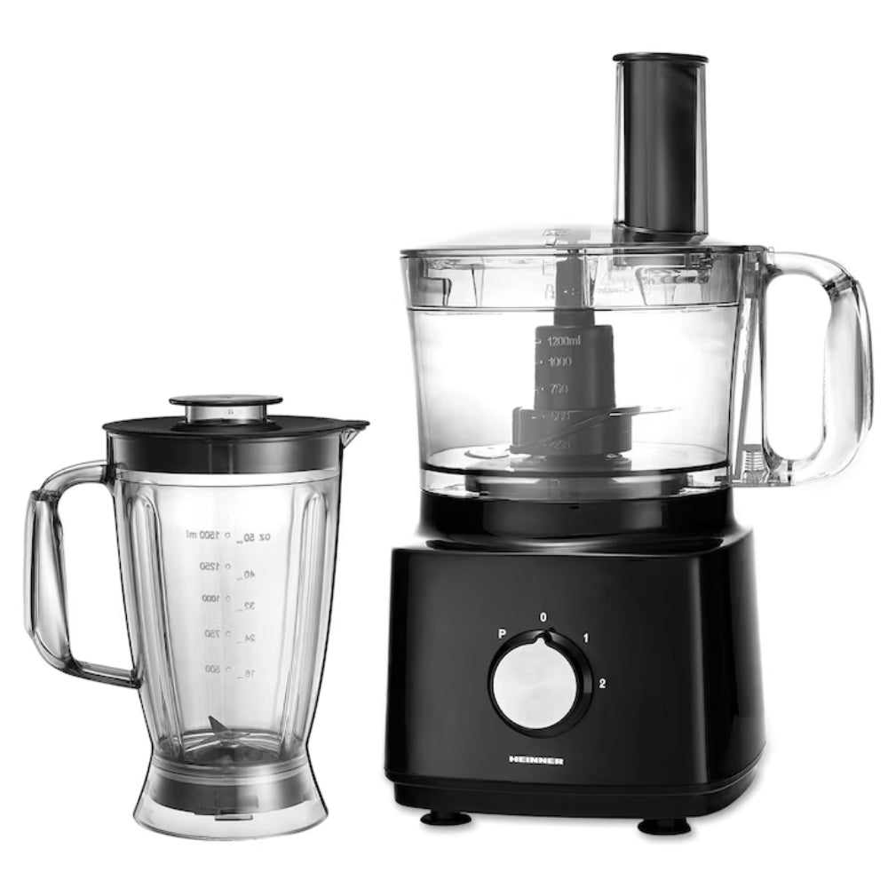 Heinner Foodprocessor met 1.2 liter Mengkom en 1.8 liter Blender - 750W - Keukenmachine Zwart