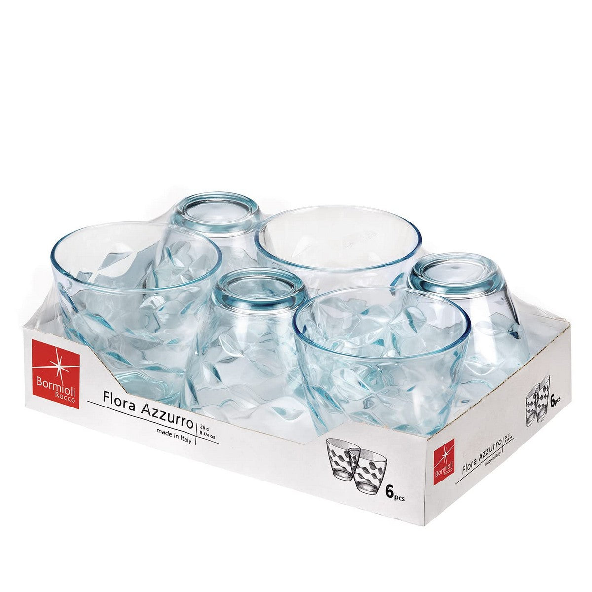 Bormioli Rocco Flora Waterglazen - Blauw - 260ml - 6 Stuks.