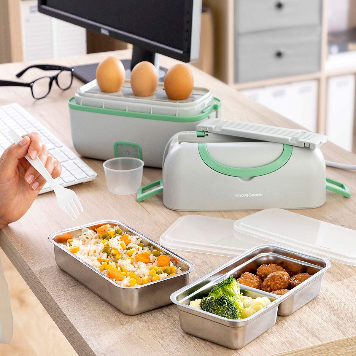 InnovaGoods Elektrische Stoomlunchbox - 2 Compartimenten.